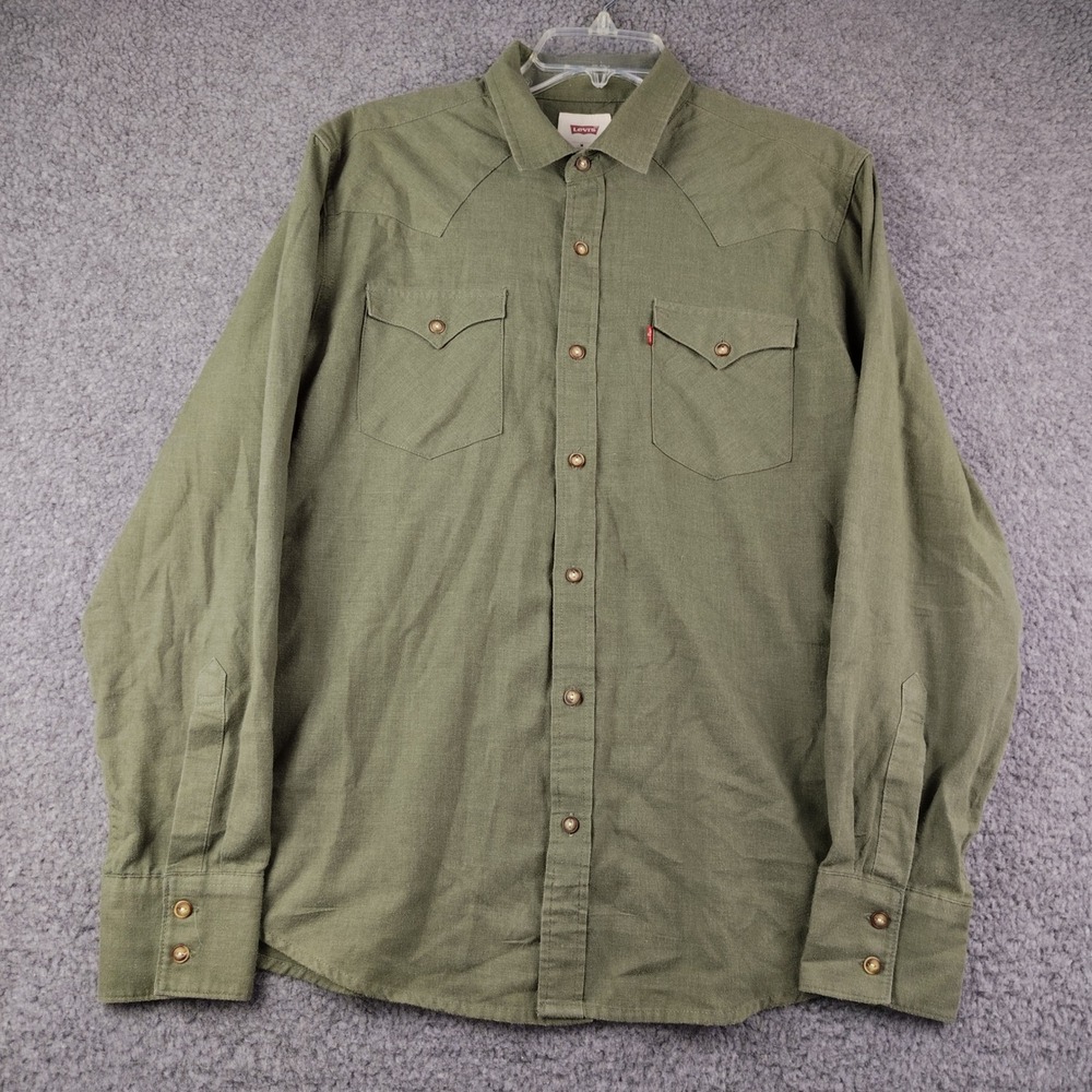 Levis Shirt Green Western Button Up Long Sleeve Mens Medium Western Yoked